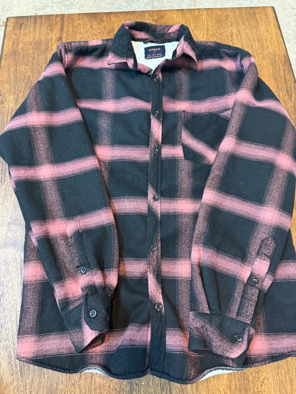 Nomad Black and Pink Plaid Sherpa-Lined Shirt Jacket
